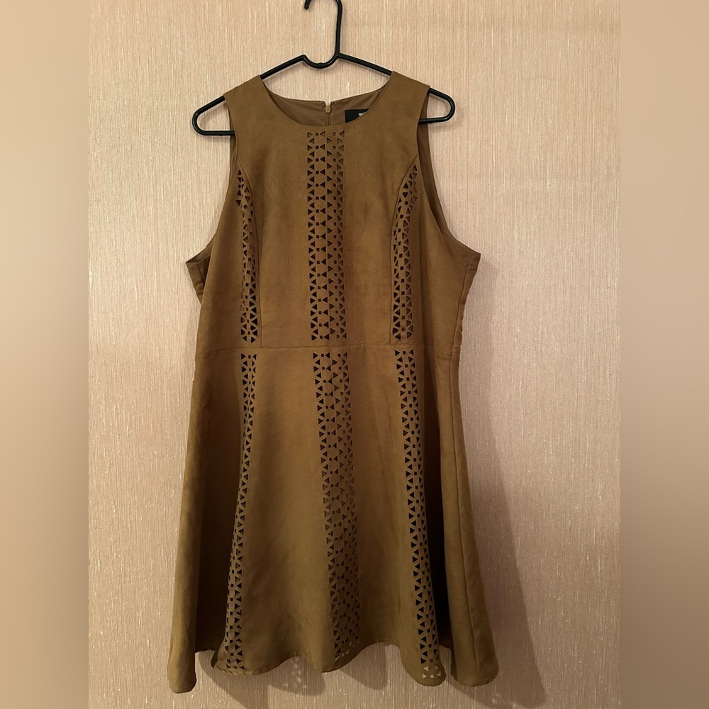 brown suede cut out dress